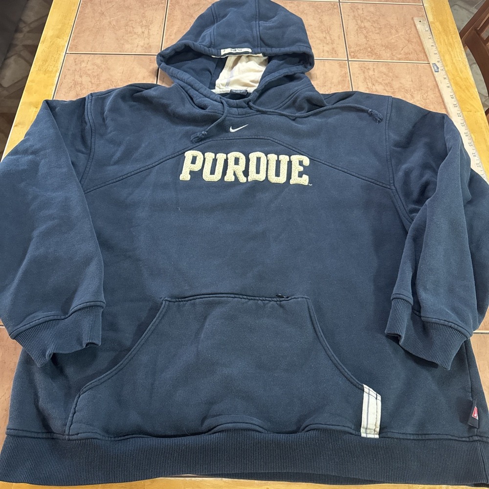 Vintage Nike Team Purdue Center Swoosh Hoodie Men's Sz XL Black Gold Spellout